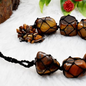 Tiger Eye Tumbled Stone Car Hanger With Chips Tassel, Healing Crystals Hanging Ornament - Car and Home Decor