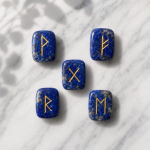 Lapis Lazuli Rune Sets Elder Futhrak Rune Set comes with black velvet pouch to carry and rune card image 5