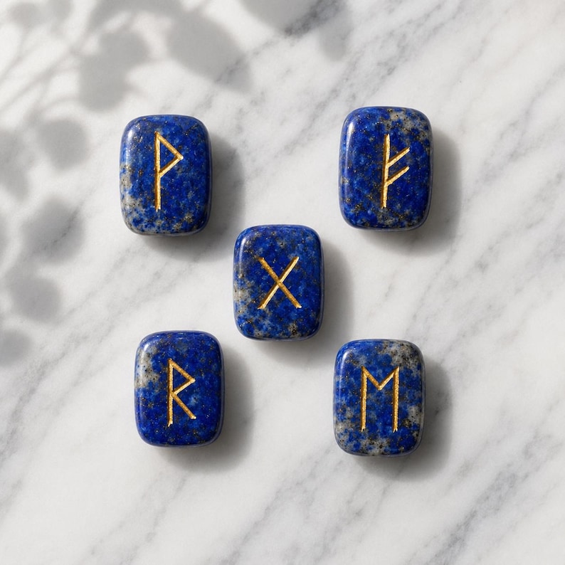 Lapis Lazuli Rune Sets Elder Futhrak Rune Set comes with black velvet pouch to carry and rune card image 5