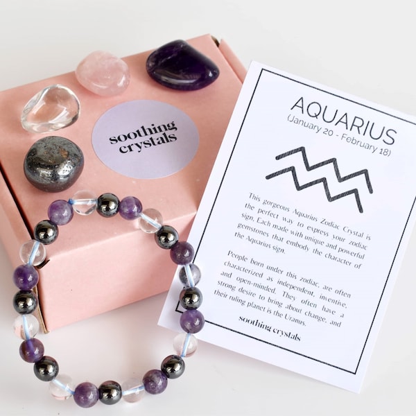 AQUARIUS Zodiac Crystals Set, Astrology Birthday Gift, Astrology Gift, Tumbled Stones Astrology Set, Zodiac Crystal Stones, Zodiac Set Gift