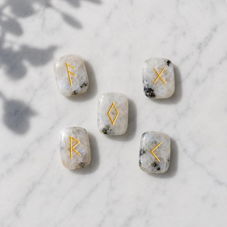 Rainbow Moonstone Rune Sets Elder Futhark Rune Set comes with black Velvet Pouch to Carry and Rune Card,Moonstones Runes,Rune Stone,Rune Set image 5