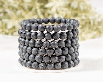 Pulsera de lava, pulsera de cuentas redondas, pulsera de piedras preciosas de 4 mm, 6 mm, 8 mm y 10 mm.