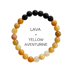 Crystal Diffuser Bracelet, Yellow Aventurine & Lava Bead, Aromatherapy Essential Oil Accessory, Unique Gift for Self- Care, Diffuser Jewelry