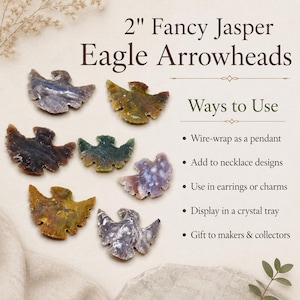 2'' Fancy Jasper Eagle Arrowheads Fabricación de joyas y envoltura de alambre, hermosa pieza de exhibición imagen 10