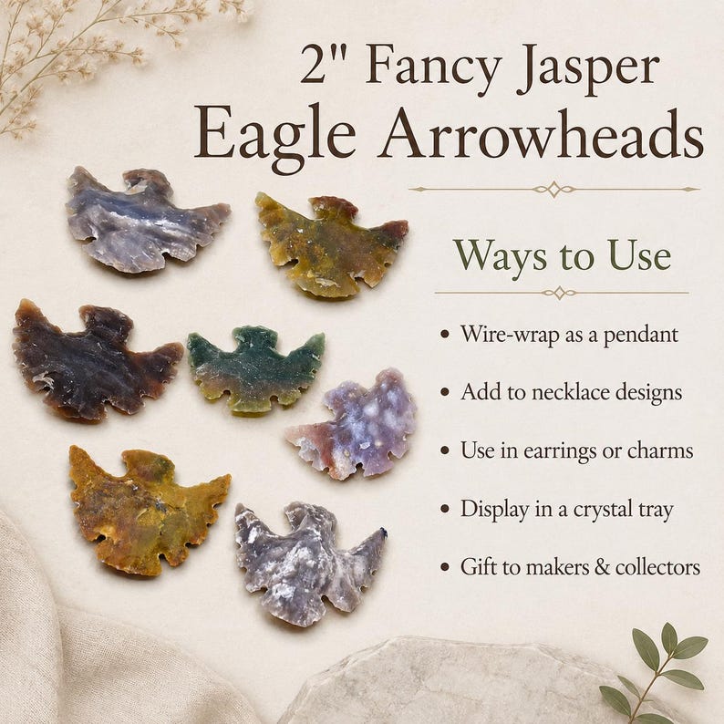 2'' Fancy Jasper Eagle Arrowheads Fabricación de joyas y envoltura de alambre, hermosa pieza de exhibición imagen 10