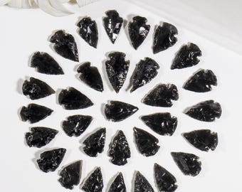 Punta de flecha de obsidiana negra 1.25''Puntos Punta de lanza Fabricación de joyas y envoltura de alambre, Hermosa pieza de exhibición Punta de flecha de piedra preciosa, Piedras preciosas hechas a mano