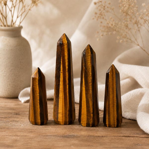 One (1) Tiger Eye Obelisk Tower Points ~ Crystal Tower, Tiger Eye Tower ~ For Crystal Healing, Reiki Healing, Energy Balancing