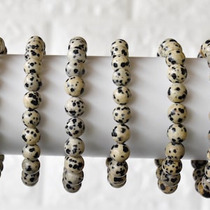 Bracelet en jaspe dalmatien Bracelet de perles rondes, bracelet de pierres précieuses 4 mm, 6 mm, 8 mm, 10 mm, bracelet de perles de jaspe dalmatien, bracelet dalmatien