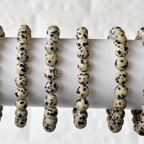 Dalmatian Jasper Bracelet Round Bead Bracelet, Gemstone Bracelet 4mm, 6mm, 8mm, 10mm, Dalmatian Jasper Beaded Bracelet, Dalmatian Bracelet