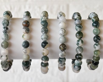 Tree Agate Round Bead Bracelet, Gemstone Bracelet 4mm, 6mm, 8mm, 10mm Handmade Beaded Necklace Bracelet, Tree Agate Bracelet Gemstones