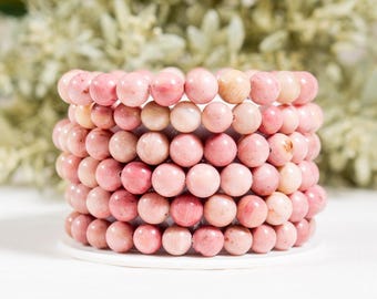 Rhodochrosit-Armband, rundes Perlenarmband, Edelsteinarmband (4 mm, 6 mm, 8 mm, 10 mm), handgefertigtes Armband mit Anhänger für Damen