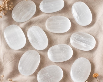 One (1) Selenite Pocket Stone for crystal healing - Pocket Gemstone - Thumb Stone