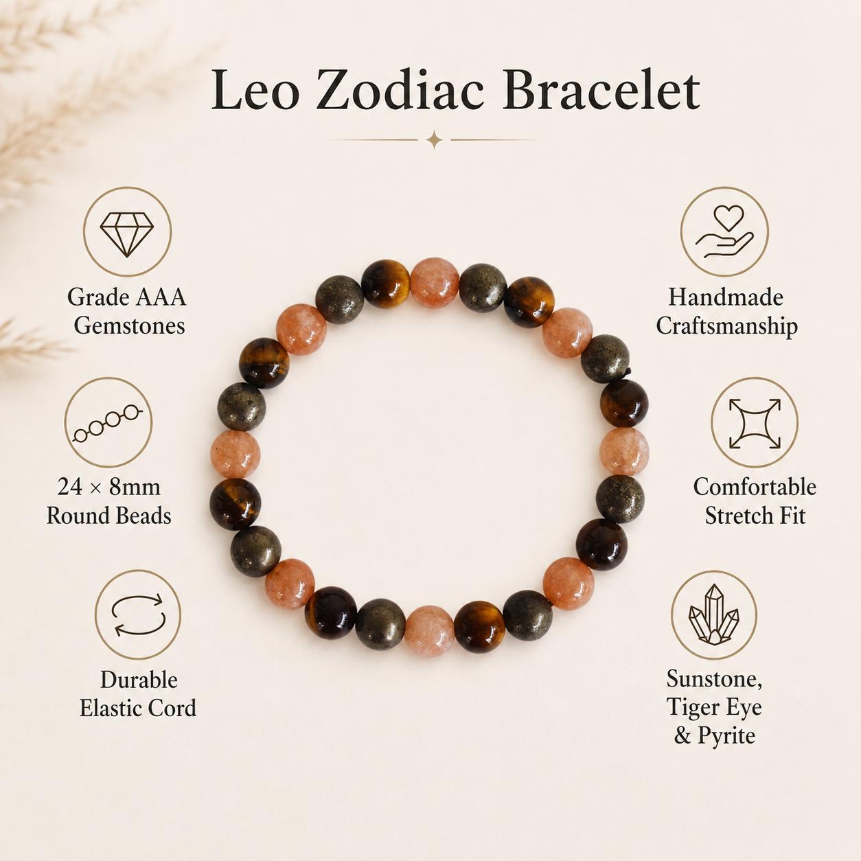 Leo Zodiac Crystals, Leo Zodiac Sign Stone Bracelet, Zodiac Gifts