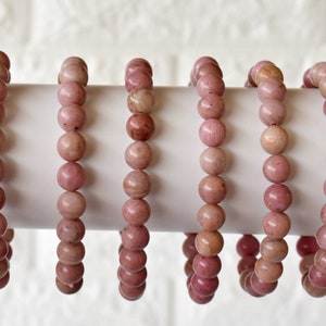 Rhodochrosite Bracelet Round Bead Bracelet, Gemstone Bracelet 4mm, 6mm, 8mm, 10mm Beaded Handmade Bracelet, Charm Bracelet For Woman