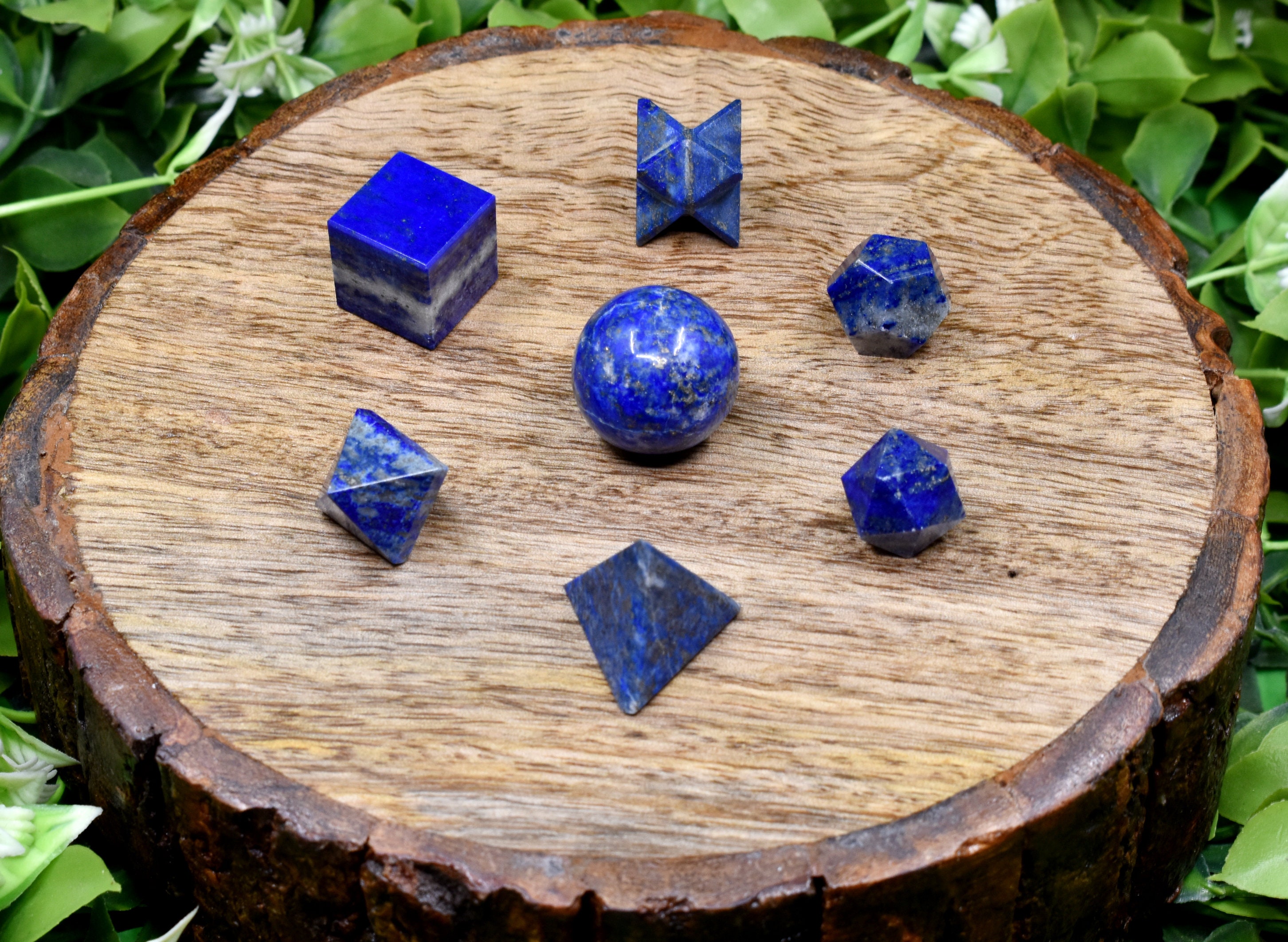 ラピスラズリ　幾何学　7個セット　木箱入り 7 Pcs Lapis Lazuli Platonic Solids Sacred Geometric Set