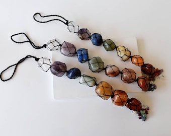 7 Chakra Tumbled Stone Car Hanger, Natural Healing Hanging Crystal Ornament with Chips Tassel, Wholesale Bulk Stones, Car & Home Decor Gift