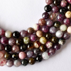 Stunning Crystal Watermelon Tourmaline Round Beads 6mm, 8mm, 10mm Healing Gemstone Jewelry Beads, Mala & Loose Bead for Project, Unique Gift