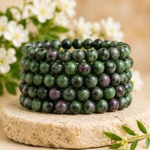 Ruby Zoisite Bracelet A Round Bead Bracelet,  Gemstone Bracelet 4mm, 6mm, 8mm, 10mm