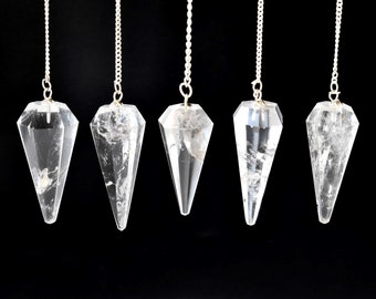 Crystal Quartz Faceted Cone Pendulum Healing Crystal Pendulum, Clear Quartz Pendulum,Elegant Dowsing Tool, Energy Balancing & Chakra Healing