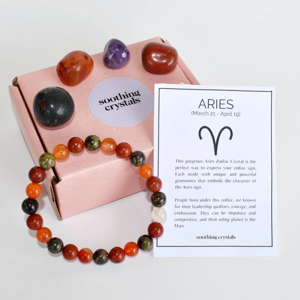 ARIES Zodiac Crystals Set, Astrology Birthday Gift, Astrology Gift, Tumbled Stones Astrology Set, Zodiac Aries Crystal Stones, Zodiac Gift