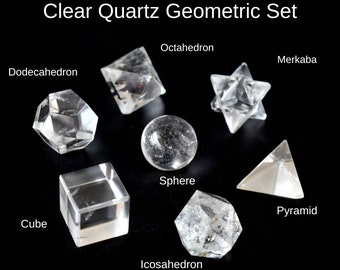 7 pcs Crystal Quartz Platonic Solids Sacred Geometric Set Crystal Geometry Set