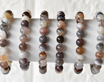 Pulsera de ágata de Botsuana, pulsera de cuentas redondas, pulsera de piedras preciosas de 4 mm, 6 mm, 8 mm y 10 mm.