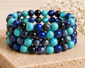 THROAT Chakra Crystal Bracelet, 8mm Natural Chakra  Gemstone Healing Bracelet, Find Your Voice, and Expression