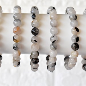Crystal Black Rutile Bracelet, Round Beaded Healing Stretch Accessory, Handmade Rosary Bracelet 6mm, 8mm, 10mm Spiritual Growth & Protection