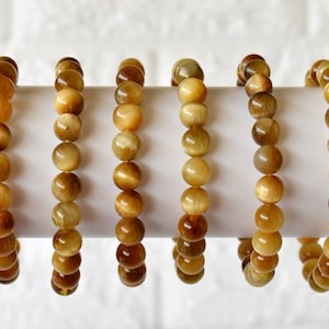 Tiger Cats Eye Yellow Bracelet H Round Bead Bracelet, Gemstone Bracelet, 6mm, 8mm, 10mm