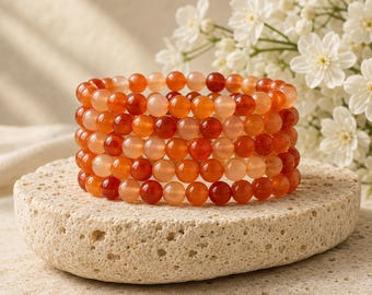 Pulsera de cornalina, pulsera de cuentas redondas, pulsera de piedras preciosas de 6 mm, 8 mm y 10 mm.