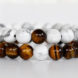 Tiger Eye & Howlite Couple Bracelets, Harmonizing Energy Bands,Long Distance Bracelets, Valentine Gift for Him|Birthday Gift for Her and Him