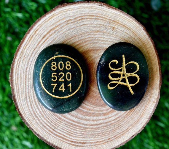 Natural Oval Crystal Green Jade, Engraved With Zibu Symbol