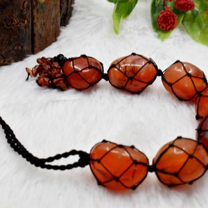 Carnelian Tumbled Stone Car Hangers, Genuine Orange Polished Gemstones With Chips Tassel, Wholesale Bulk Lots Real Crystal Hanging Ornaments