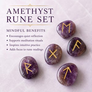 Amethyst Rune Sets Elder Futhark Rune Set Edelsteen Runenset wordt geleverd met zwart fluwelen zakje, houten roosterplaat met kristallen runen edelstenen afbeelding 9