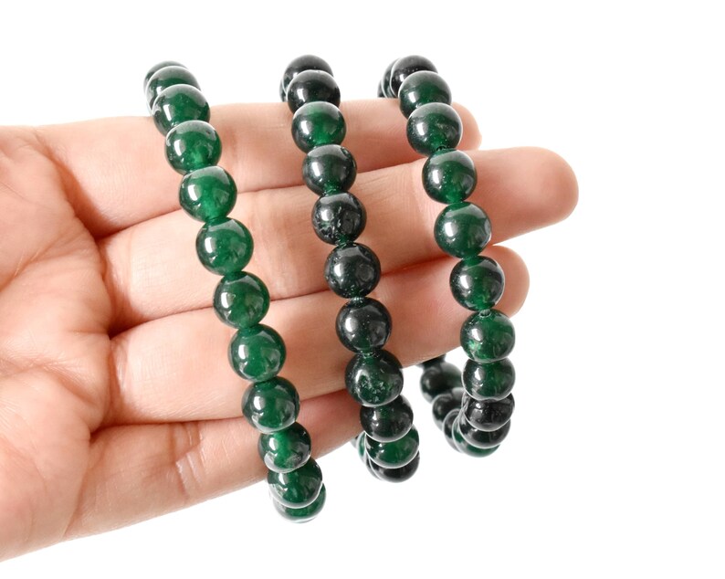 Green Jade Bracelet A Round Bead Bracelet, Gemstone Bracelet 4mm, 6mm, 8mm, 10mm image 9