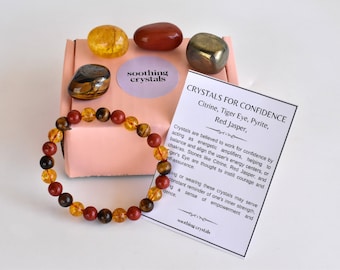 Boost CONFIDENCE Crystals Set, Gift For Confidence, Crystal For Confidence, Gift Crystal Box, Crystal Healing Gemstone, Confidence Crystals