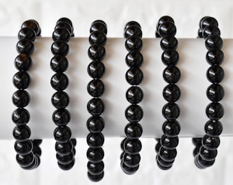 Black Onyx Bracelet Round Bead Bracelet, Gemstone Bracelet 4mm, 6mm, 8mm, 10mm, Black Beaded Stone jewelry, Handmade Crystal Bracelet