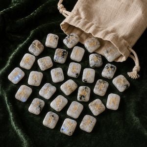 Rainbow Moonstone Rune Sets Elder Futhark Rune Set comes with black Velvet Pouch to Carry and Rune Card,Moonstones Runes,Rune Stone,Rune Set image 7