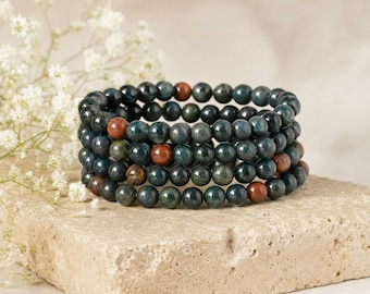 Pulsera de heliotropo, pulsera redonda de cuentas, pulsera de piedras preciosas, pulsera elástica hecha a mano de 4 mm, 6 mm, 8 mm y 10 mm.