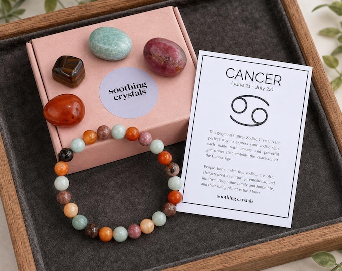 CANCER Zodiac Crystals Set, Astrology Birthday Gift, Astrology Gift, Tumbled Stones Astrology Set, Zodiac Cancer Crystal Stones, Zodiac Gift