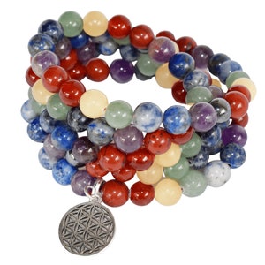 7 Chakra Beads Mala Bracelet, 108 Prayer Beads Necklace, Mala 108 Beads Chakra Crystal Necklace, Wrist Mala Beads Bracelet, Energised Yoga
