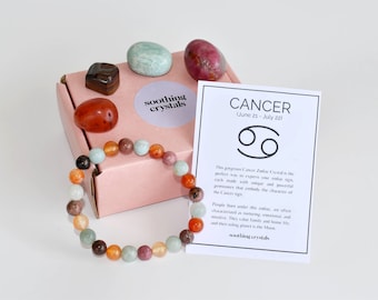 CANCER Zodiac Crystals Set, Astrology Birthday Gift, Astrology Gift, Tumbled Stones Astrology Set, Zodiac Cancer Crystal Stones, Zodiac Gift