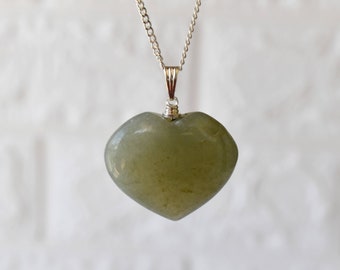 Real Green Aventurine Crystal Heart Pendant, Genuine Heart Shaped Necklaces, Polished Gemstone Charms