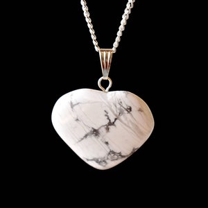 Polished Howlite Crystal Heart Pendant, Genuine Heart Shaped Necklaces, Polished Gemstone Charms
