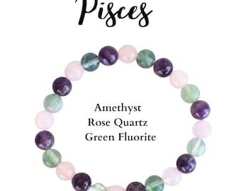 Pisces Zodiac Crystals, Pisces Zodiac Sign Stone Bracelet, Zodiac Gifts, Zodiac Crystal Bracelet, Zodiac Necklace