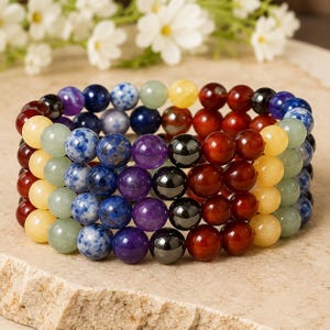 7 Chakra Armband, Chakra Kristaller Armband | 8 mm Naturlig Chakra Ädelsten Healing Armband, Yoga Reiki Healing Kristall Armband