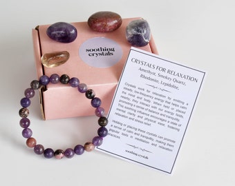 Brings RELAXATION Crystals Set, Gift For Brings Relaxation Stones, Crystal Kit For Relaxation, Relaxation Gift Box, Healing Crystals Set