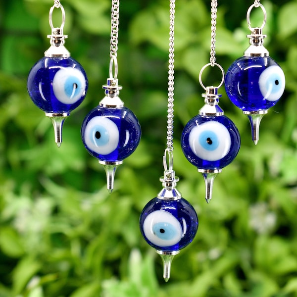 Evil Eye Ball Crystal Pendulums, Natural Powerful Turkish Talismans For Healing and Dowsing, Wholesale Bulk Lot Raw Gemstones For Protection