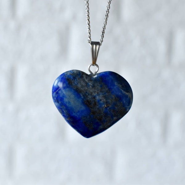 Real Lapis Lazuli Crystal Heart Pendant, Genuine Heart Shaped Necklaces, Polished Gemstone Charms
