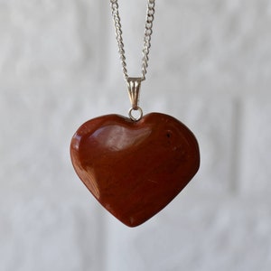 Real Red Jasper Crystal Heart Pendant, Genuine Heart Shaped Necklaces, Polished Gemstone Charms